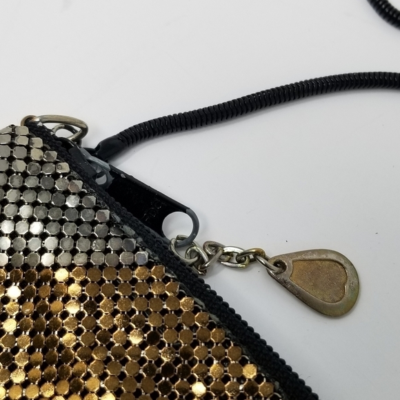 Delill Metal Mesh Crossbody Bag Vintage 80s Color block Stripes Silver Bronze - Picture 4 of 10